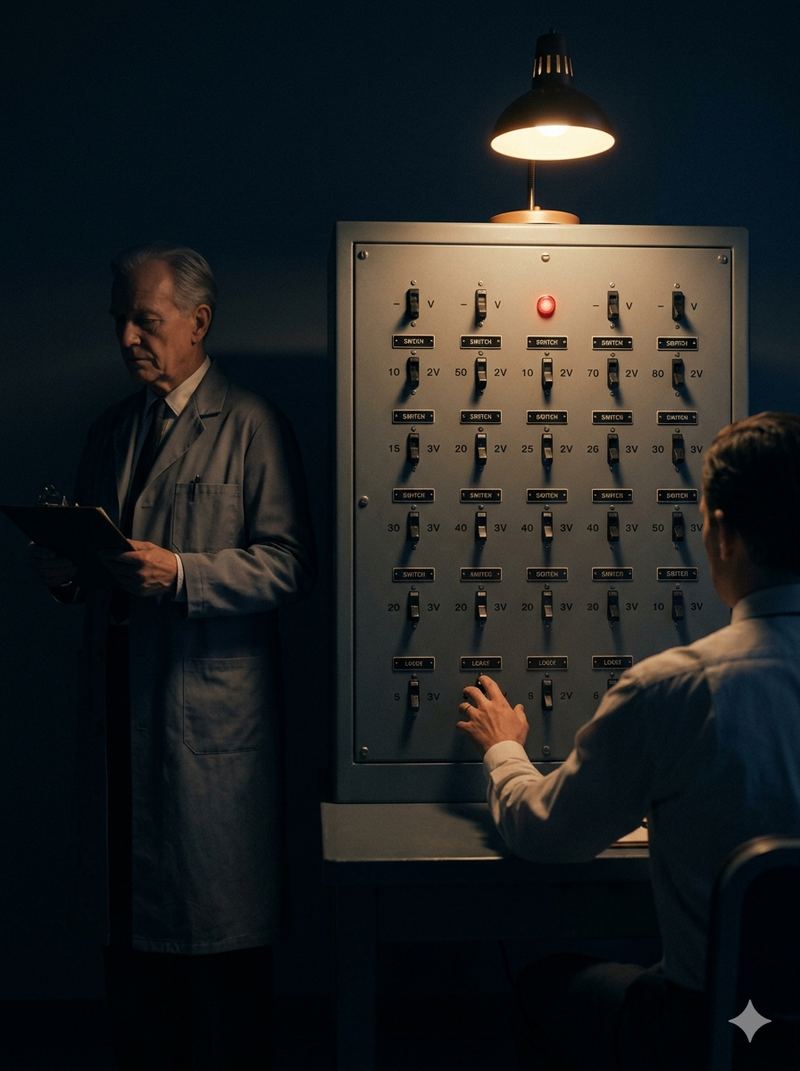Atmosphärische Illustration eines historischen psychologischen Labors mit Versuchsapparatur